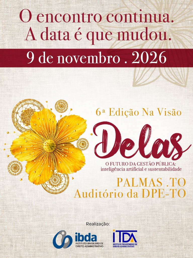 Cartaz da 6ª Edição Na Visão Delas – 9 de novembro de 2026, Auditório da DPE-TO, Palmas/TO